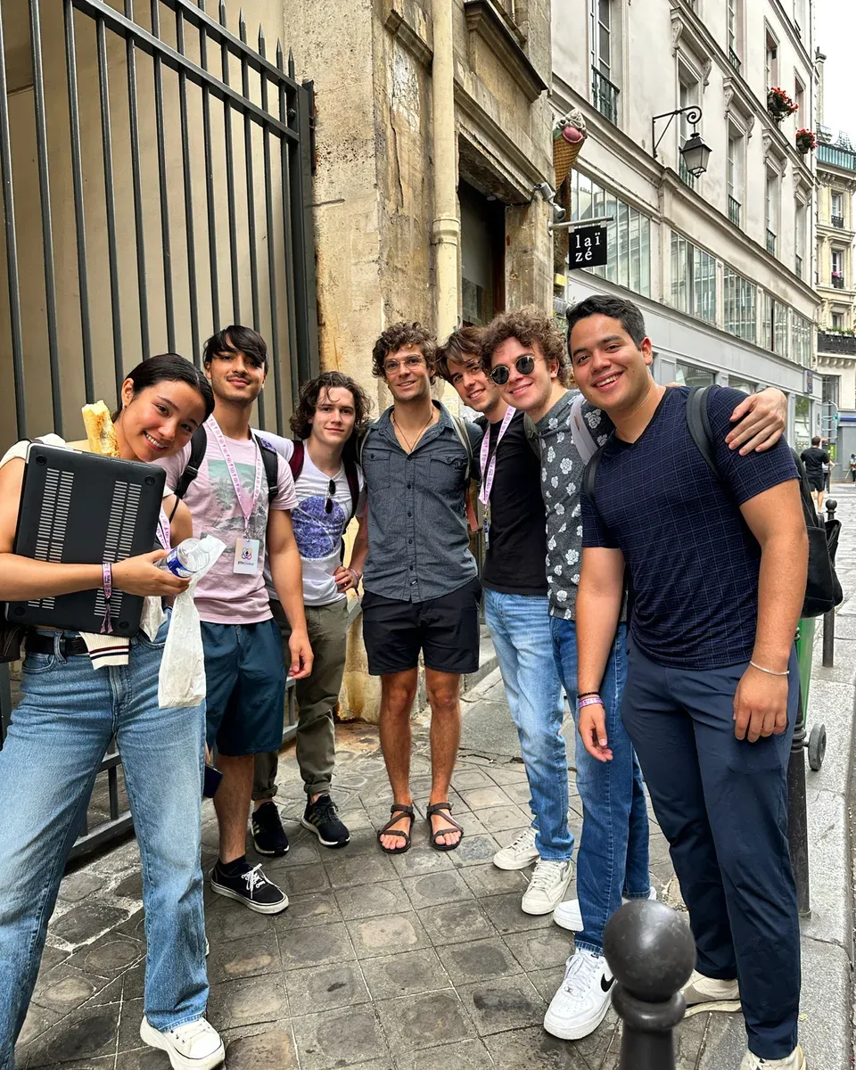 Samuel Schmitt with builders during a Cabal Labs event trip