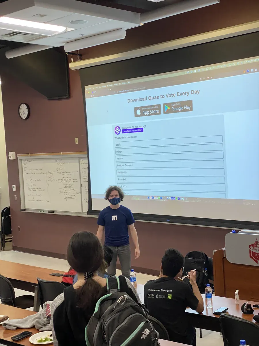Samuel Schmitt presenting at Stevens Launchpad